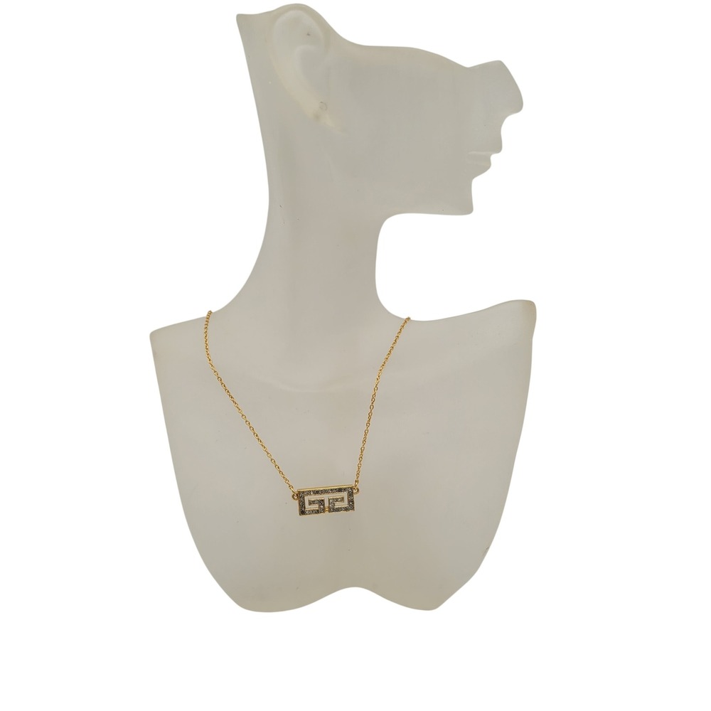 Vintage 1977 Givenchy Paris New York Gold Tone Rhinestone Greek Key Necklace